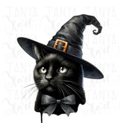 Halloween Black Cat PNG Design, Digital Crafting File, Sublimation Print, Black Cat Halloween Art, Transparent PNG for Shirts