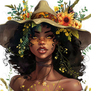 Melanin Autumn Witch PNG Design, Digital Prints for Crafting, Card Making, Sublimation African American Art, Black Woman Graphic Transparent