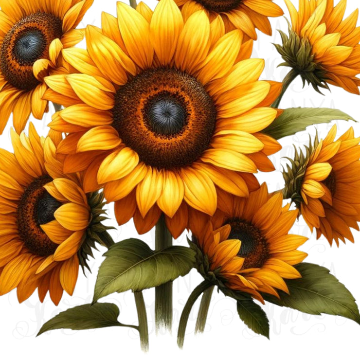 Sunflower Floral Sublimation Design for Planner Sticker, Printable Art