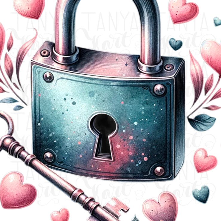 Lock and Key Love Retro PNG for Happy Valentines Day