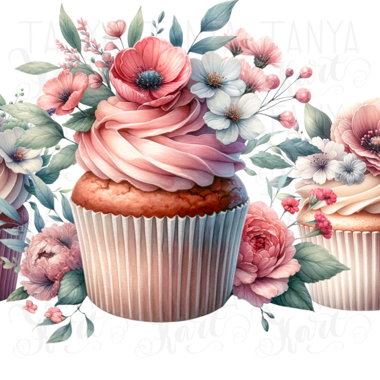 Watercolor Cupcakes Printable Art - Digital Download for Sublimation Designs