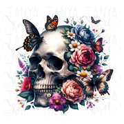 Skull with Flowers PNG Sublimation Tshirt Design