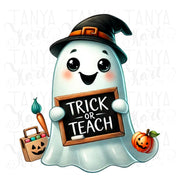 Trick or Teach Retro PNG, Halloween Design, Digital Sublimation Autumn, Funny Back to School Shirt Design, Halloween Shirt PNG