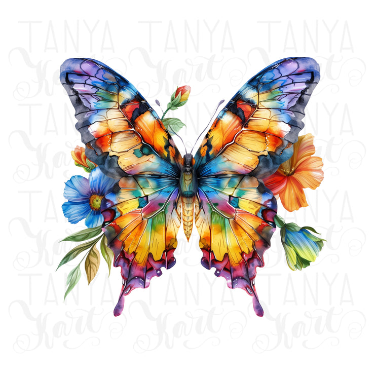 Watercolor Flowers and Butterfly PNG Digital Download for Sublimation