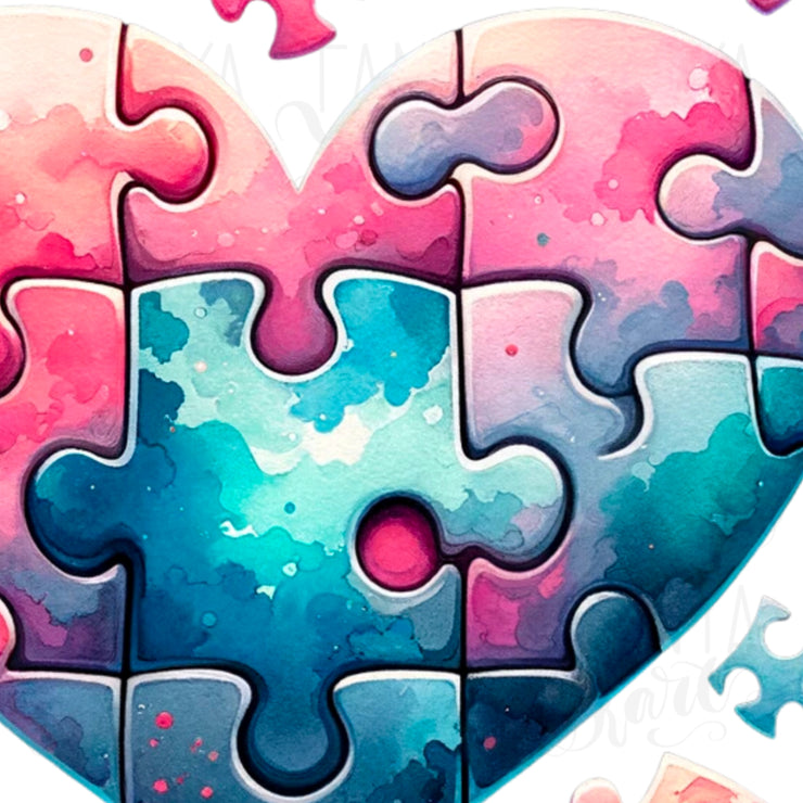 Watercolor Valentine, Heart Puzzle, Digital Download