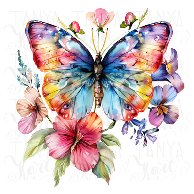 Floral Butterfly PNG, Spring Sublimation Graphics, Printable Butterfly Art