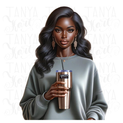 Melanin Woman with Tumbler, Black Girl Png Sublimation Design