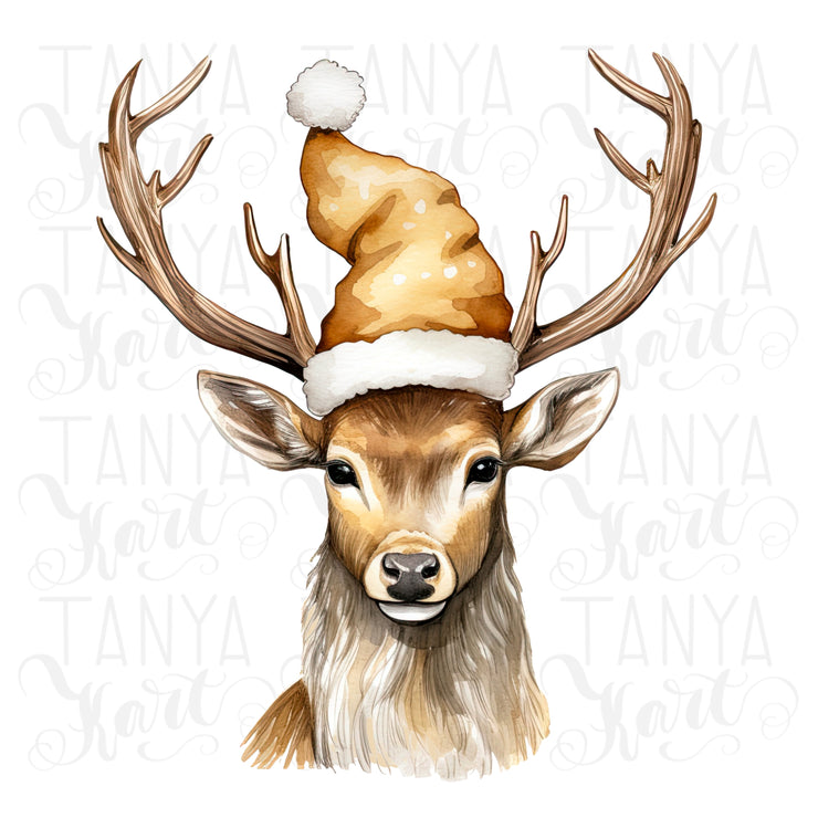 Gold Christmas Deer Sublimation Design - Instant Download