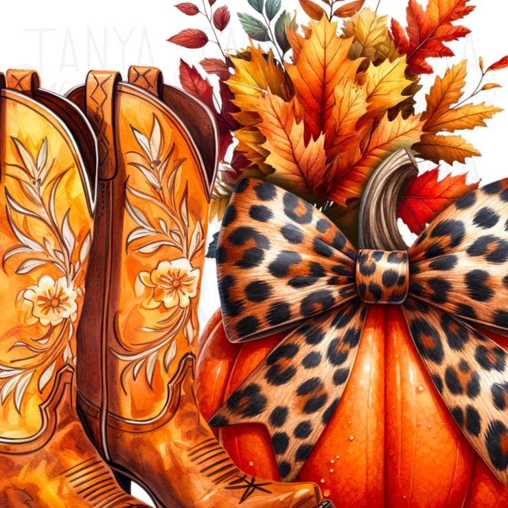 Cowboy Autumn PNG, Sublimation Prints for Fall Crafting and Card Making, Digital Downloads, Fall Shirt, Pumpkin PNG, Transparent