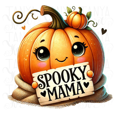 Spooky Mama Digital Print, Funny Autumn Sublimation Design, Coquette Pumpkin Season PNG, Transparent Fall Pumpkin Digital Crafting