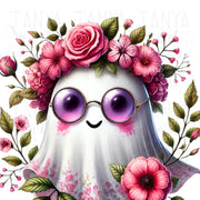 Pink Hippie Ghost PNG Digital Download, Girly Halloween Ghost Sublimation Design, Pink Ghost Artworks for Digital Crafting