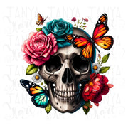 Gothic Skull and Flowers Digital Print - Sublimation Design