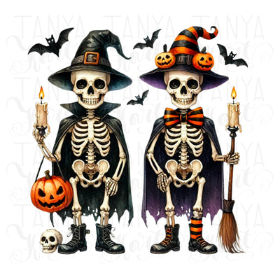 Funny Skeletons, Halloween Couples, PNG Digital Downloads, Spooky Vibes, Sublimation PNG, Transparent Digital Print, Halloween Tshirt Design