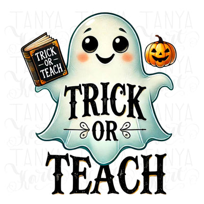 Trick or Teach PNG Digital Download, Cute Ghost Teacher Sublimation Design, Retro Halloween Teacher Shirt, Teacher Halloween Gift