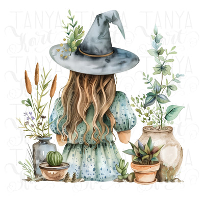 Gardening Witch PNG, Digital Prints, Mystical Artwork, Plant Lover Designs