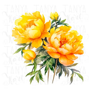 Yellow Peonies PNG Digital Download, Botanical Floral Sticker