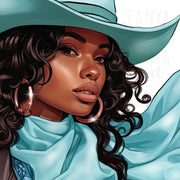 Turquoise Cowgirl, PNG Digital Download for Sublimation, T-Shirt Designs, Texas Cowgirl Hat for Crafting, Print on Demand, African American