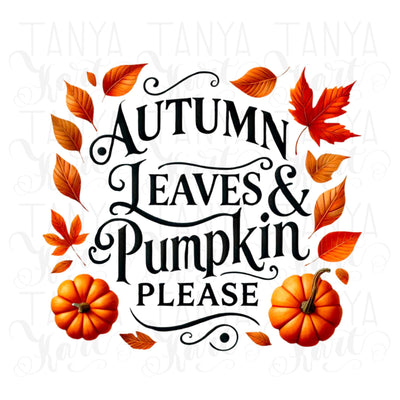 Autumn Leaves and Pumpkin Please Digital Print for Card Making and T-Shirt Designs (PNG File), Fall Leaves for Tumbler Images, Sublimation, Crafting, Print on Demand