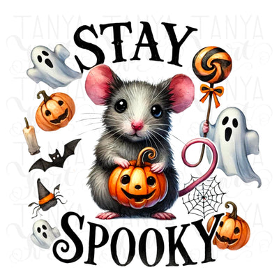 Stay Spooky, Digital Halloween Mouse Print, Design for Tshirt Making and Card Crafting, Vintage Halloween Sublimation PNG,Transparent Design