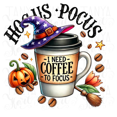 Hocus Pocus I Need Coffee to Focus PNG, Halloween Digital File for Sublimation Wraps, Coquette Halloween Mug, Pumpkin Spice Latte Cup