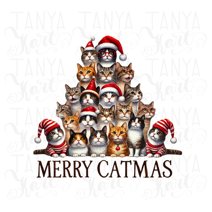 Merry Catmas Digital Print, Transparent Design for Sublimation and Card Crafting, Christmas Animal PNG Digital Download for Tshirt Printing