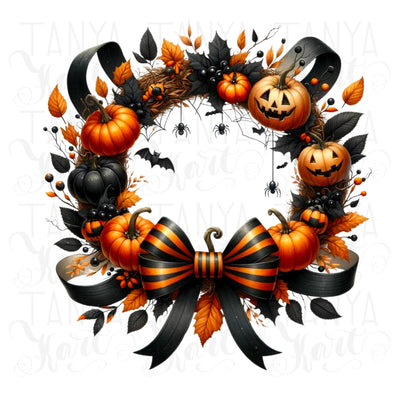 Halloween Wreath Sublimation Print, PNG Digital Download, Trick or Treat, Halloween Digital, Crafting File, PNG Designs for Card Making