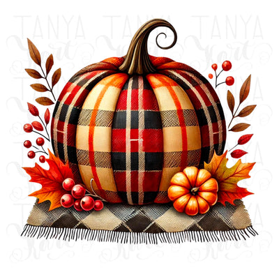 Plaid Pumpkin Sublimation Designs, PNG for Instant Download, Watercolor Pumpkin, Crafting, Digital Print, Transparent Designs for T-shirt