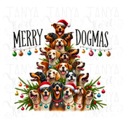 Merry Dogmas Transparent Christmas Animal, PNG Digital Download for Crafting, Sublimation, Fun Merry Christmas Dogs Designs for Card Making