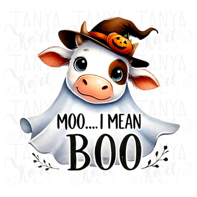 Moo I Mean Boo, Halloween Shirt PNG, Instant Digital Download, Funny Halloween Cow, Retro Design, for Card Making and Tshirt Printing