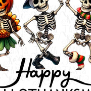 Happy Hallothanksmas PNG, Dancing Skeletons, Funny Halloween Designs, Thanksgiving, Christmas Sublimation Designs