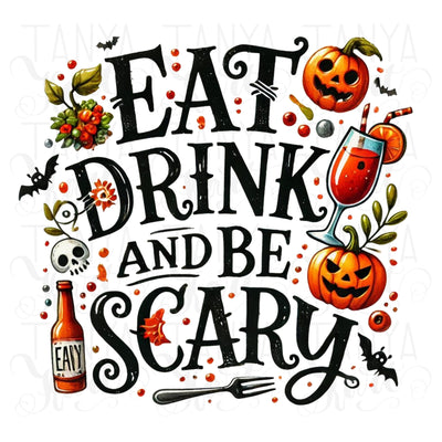 Eat, Drink, and Be Scary Halloween PNG, Digital Crafting for Sublimation and Card Making, Transparent Design, Tshirt Designs, DTF Halloween