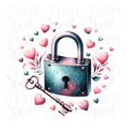 Lock and Key Love Retro PNG for Happy Valentines Day