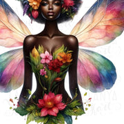 Floral Fairy Melanin Printable Design, Digital Download