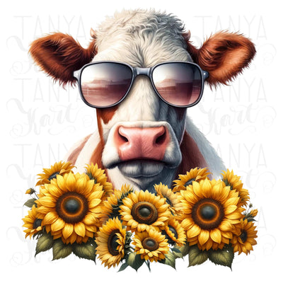 Sunflower Cow Sublimation Design, Farm Animals PNG