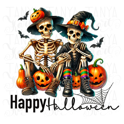 Happy Halloween, Funny Skeletons, Spooky Vibes, DIY Card Making, PNG Digital Download, Sublimation Design for Tshirt & Card Making, Couples