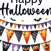 Halloween Flag & Bunting Banner PNG Digital Download for Crafting, Transparent Sublimation Print, Halloween Garland, Happy Halloween Design