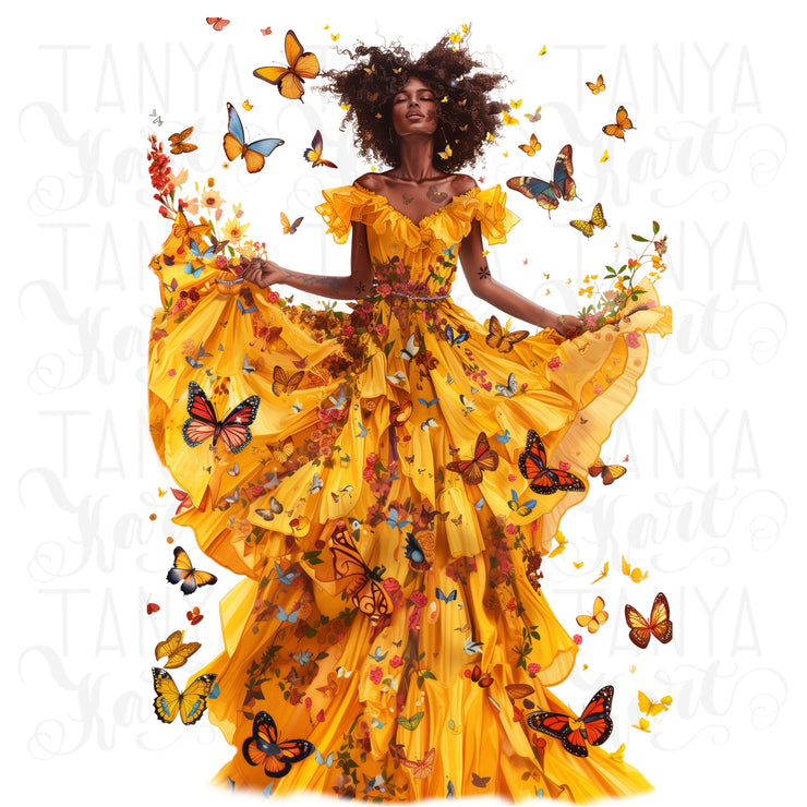 Melanin Woman Butterfly Wall Art, PNG Digital Download