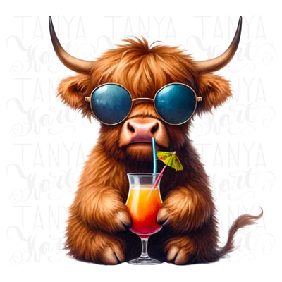 Highland Cow, Beach Vacation, Summer PNG, Sublimation Print