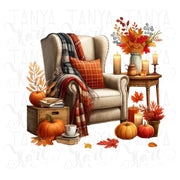 Autumn Book Nook Digital Print, Sublimation Prints, Crafting File, Cozy Fall PNG Design, Digital Downloads for Autumn Sticker, Transparent