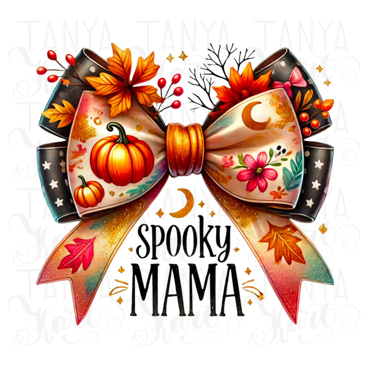 Spooky Mama PNG Digital Print, Sublimation Designs for T-shirts & Cards, Autumn Bow, Mama Sublimation, Thanksgiving, Coquette, Transparent