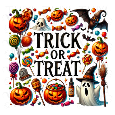 Trick or Treat, Funny Halloween PNG Digital Downloads for Tshirt Designs, Crafting Projects, Halloween Quote, Digital Print, Sublimation