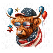 Patriotic Highland Cow Sublimation Design | Independence Day