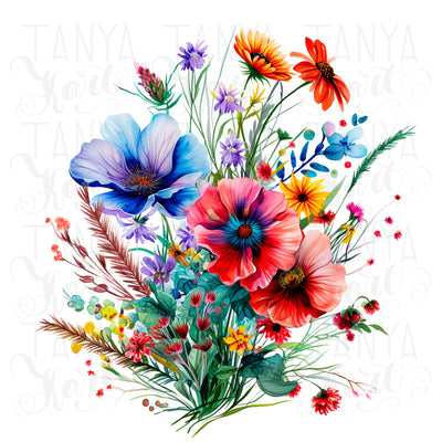 Wildflower Bouquets Spring PNG Sublimation, Transparent Sticker