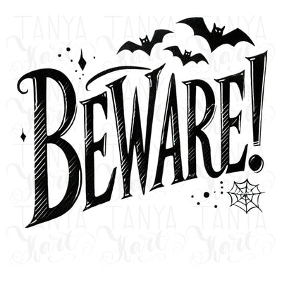 Beware PNG Digital Download for Crafting, Halloween Watercolor, Spooky Vibes for Tshirt Designs & Card Making, Spooky Season Sublimation