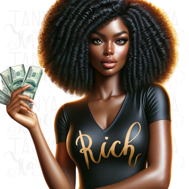 Rich Girl Black Sublimation Design for Planner Stickers, Afro Girl Boss