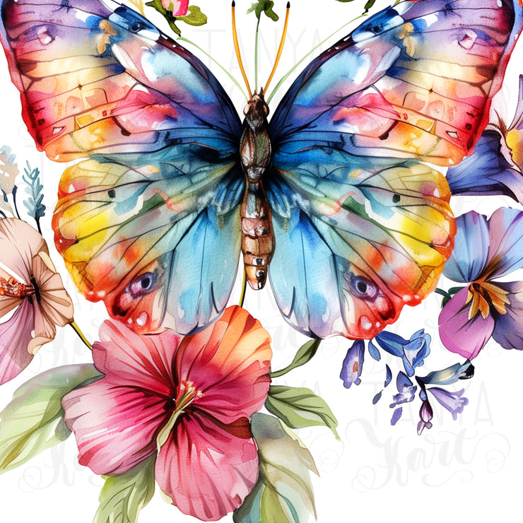 Floral Butterfly PNG, Spring Sublimation Graphics, Printable Butterfly Art