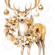 Christmas Deer Art Print, Winter Wreath Sublimation Download