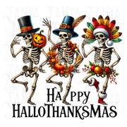 Happy Hallothanksmas Skeletons, Funny PNG Digital Downloads for Crafting Projects, Dancing Skeletons for Card Making and Tshirt Designs