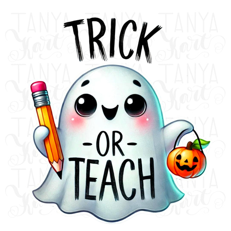 Retro Halloween Trick or Teach PNG Sublimation Design, Funny Teacher Shirt, Print on Demand, Funny Halloween, Digital Download, Pumpkin