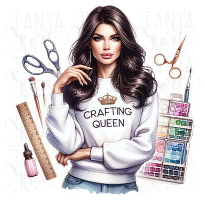 Crafting Queen Sublimation Design - Instant Download Craft Girl Logo PNG